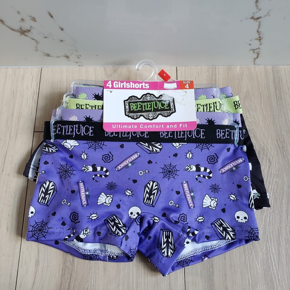 Beetlejuice Underwear Girls 4 Pack Athletic Boxer Brief Shorts Girlshorts NWT